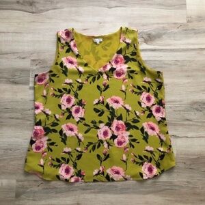 Laura Olive Green Sleeveless Tank Top with Floral Design
